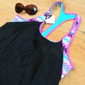 Tankini- racer back and tie-side shorts